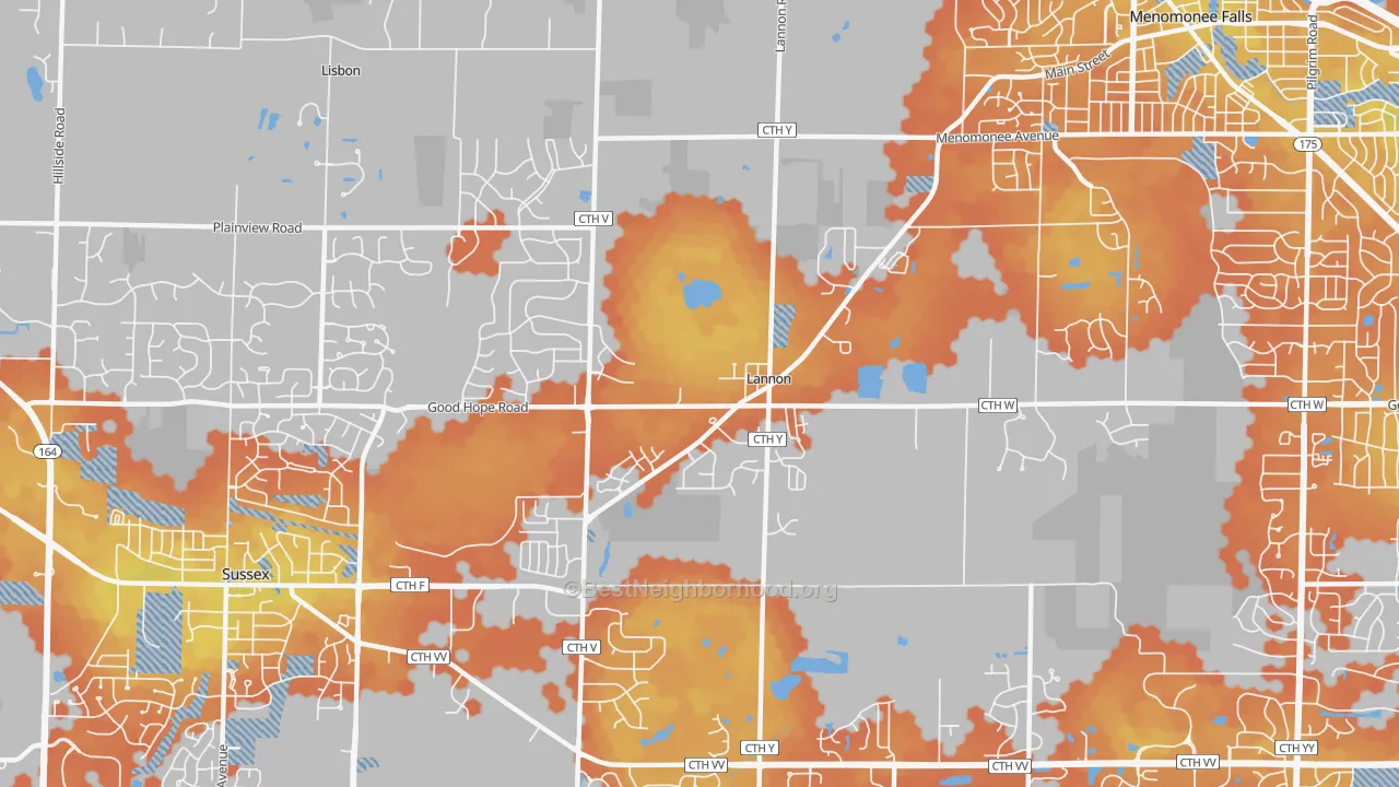 Bike Grade map of Lannon, WI