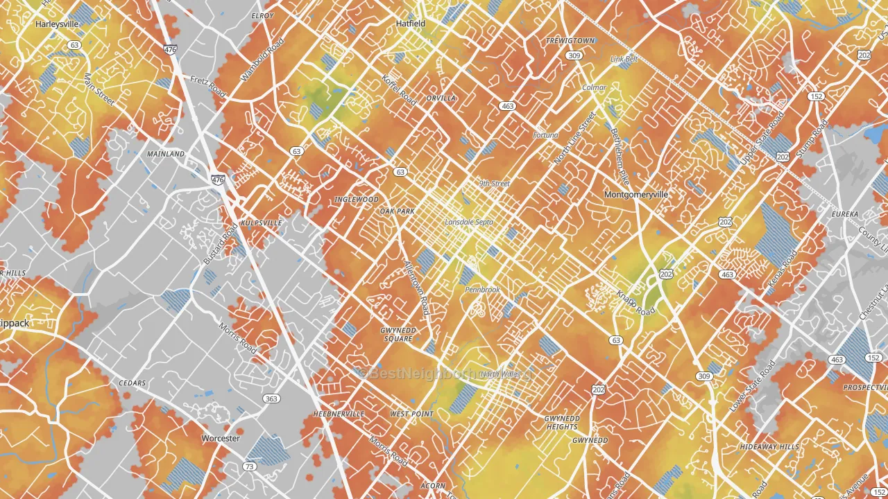 Bike Grade map of Lansdale, PA