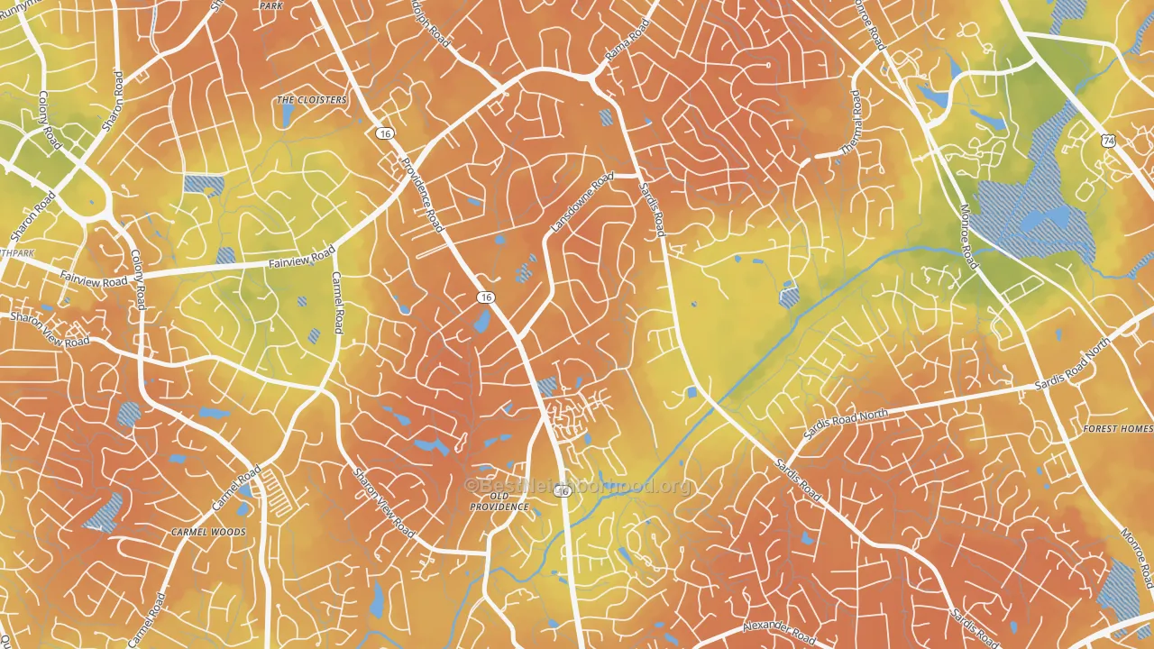 Bike Grade map of Lansdowne, Charlotte, NC
