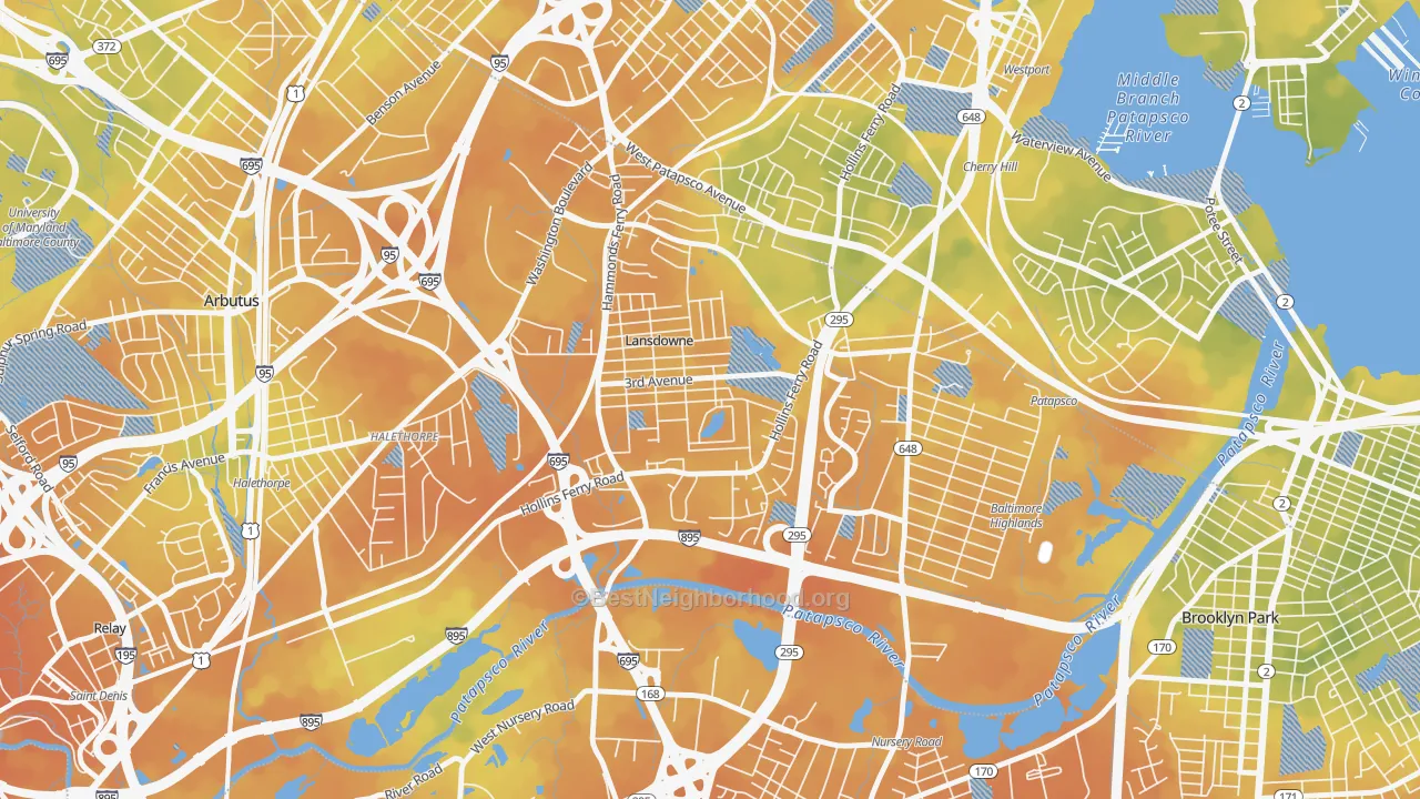Bike Grade map of Lansdowne, MD
