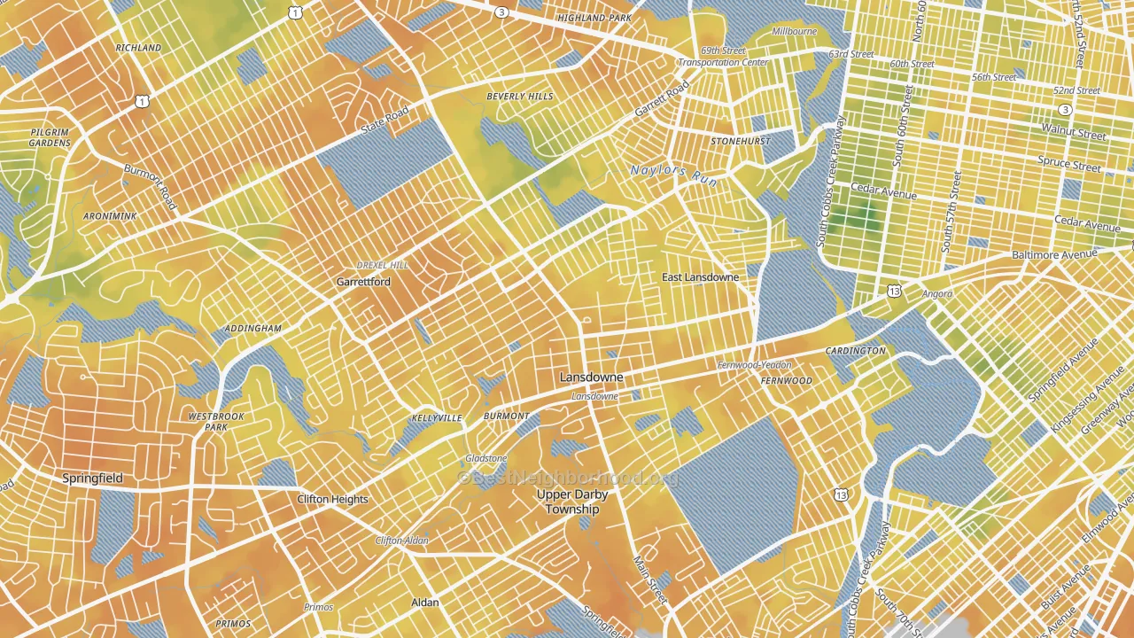 Bike Grade map of Lansdowne, PA