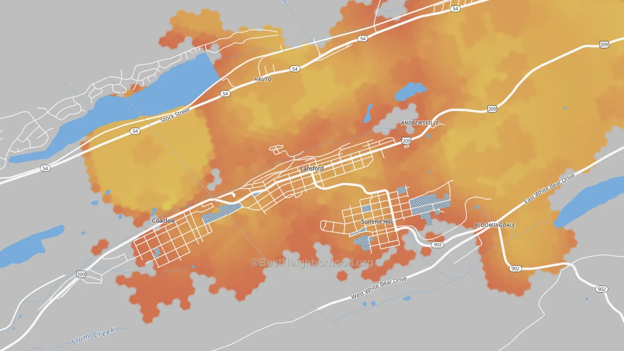 Bike Grade map of Lansford, PA