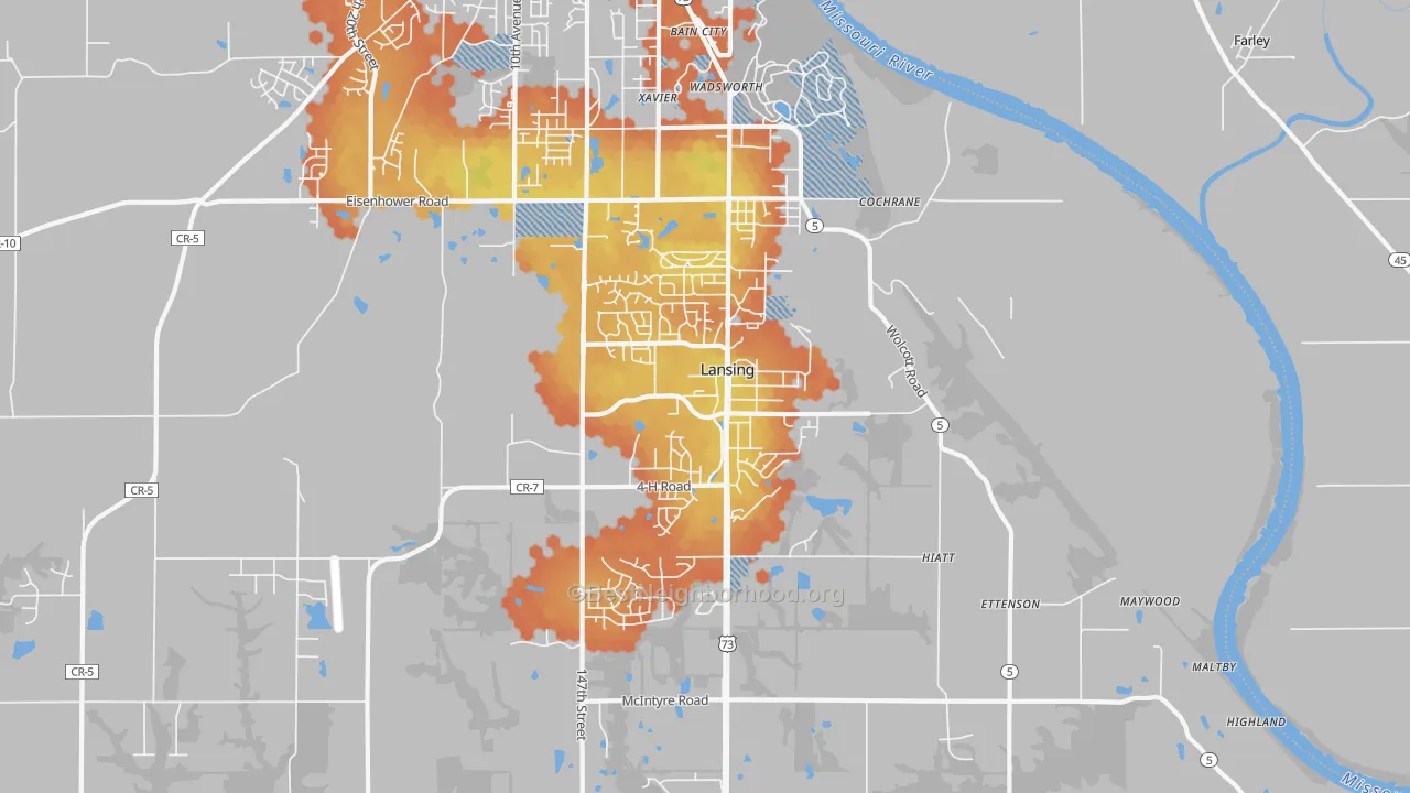 Bike Grade map of Lansing, KS