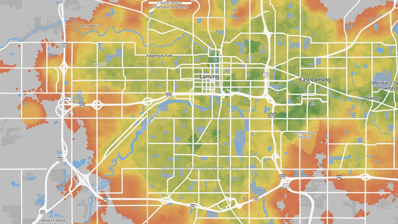 Bike Grade map of Lansing, MI