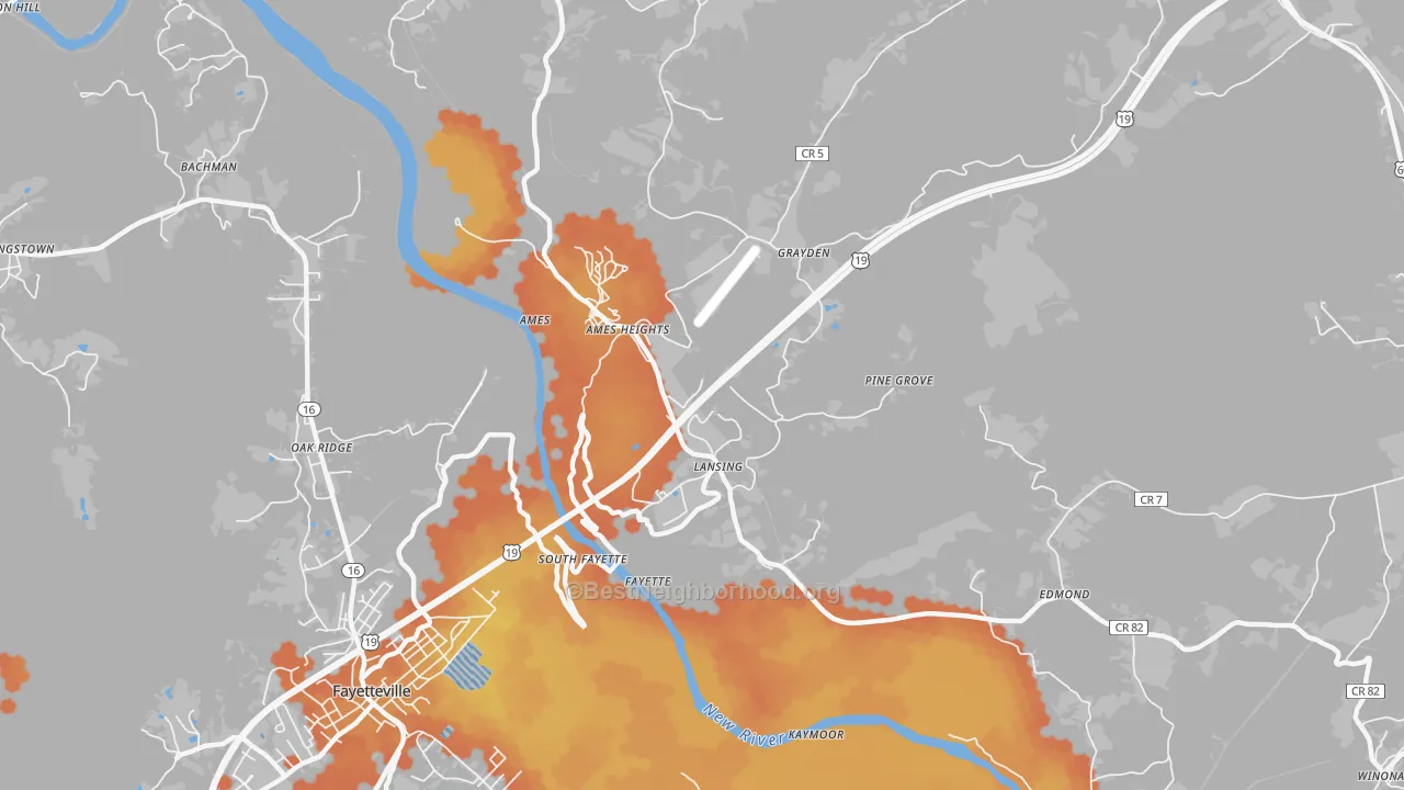 Bike Grade map of Lansing, WV
