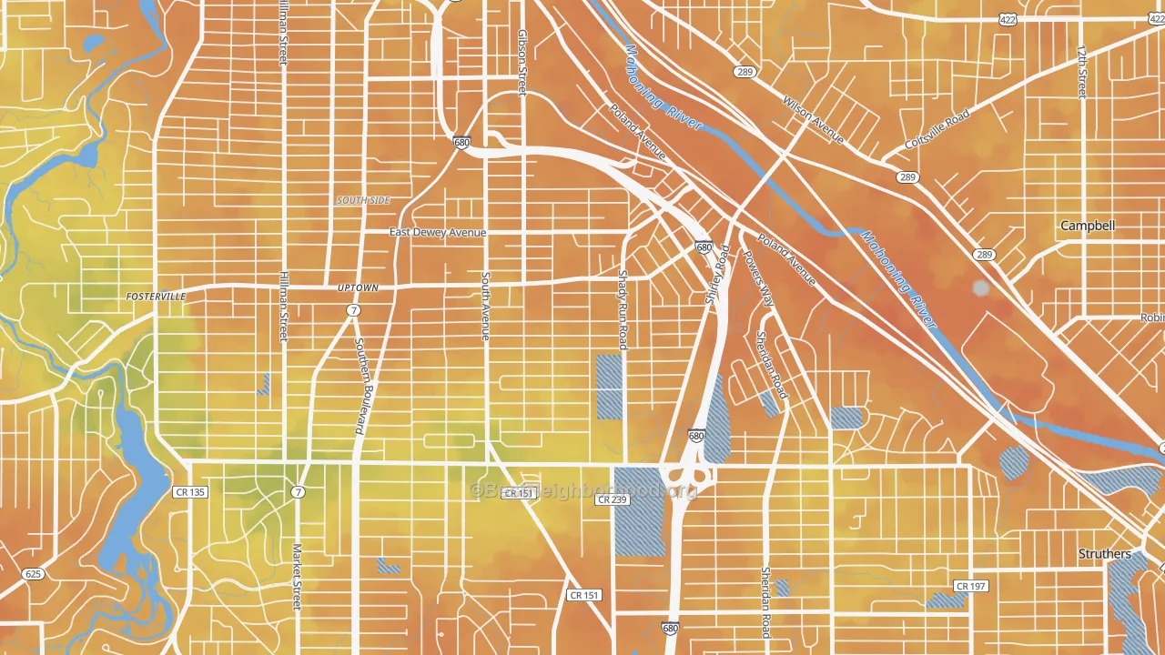 Bike Grade map of Lansingville, Youngstown, OH