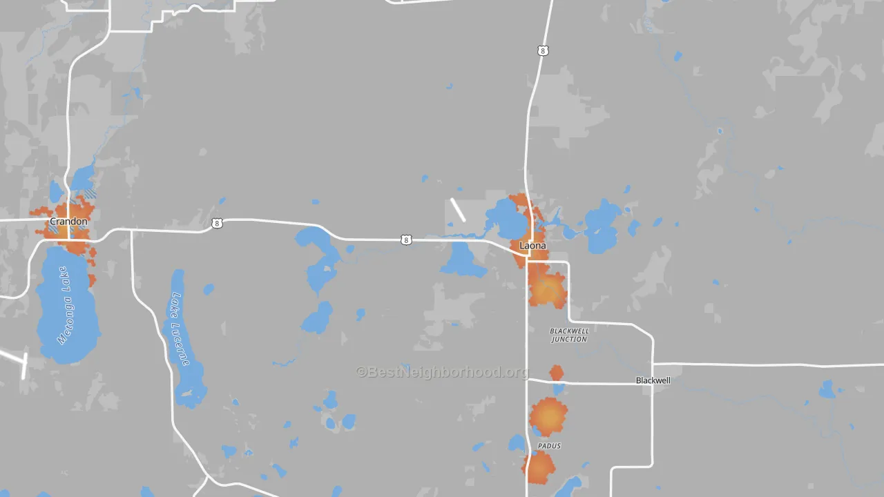 Bike Grade map of Laona, WI