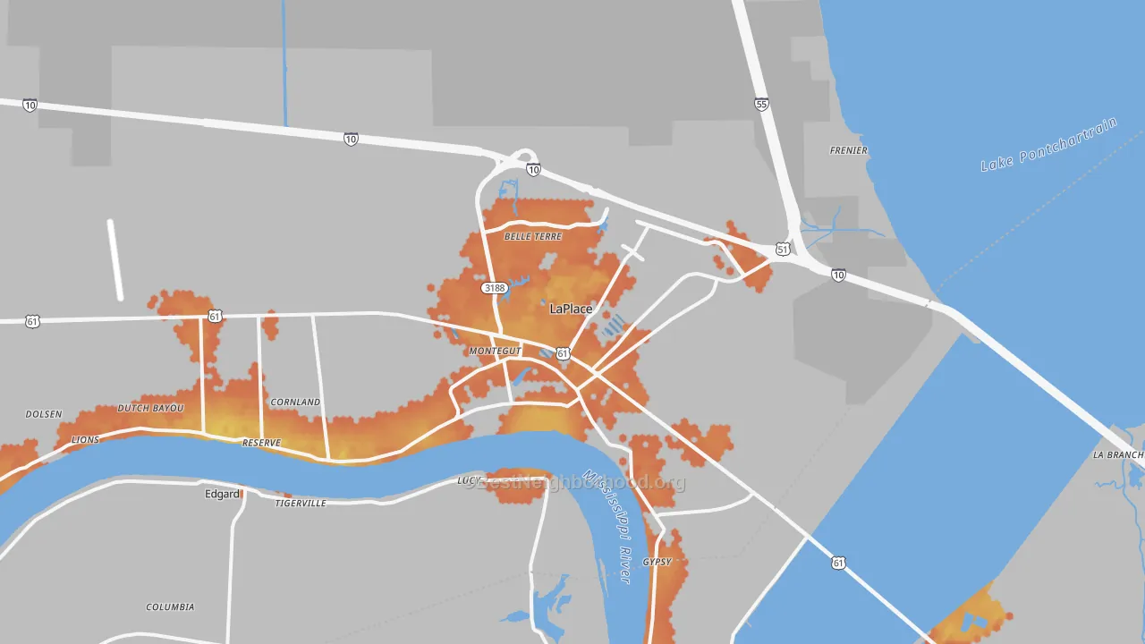 Bike Grade map of Laplace, LA