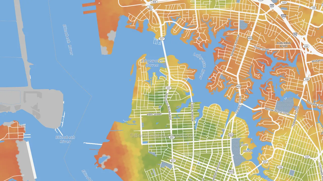 Bike Grade map of Larchmont-Edgewater, Norfolk, VA