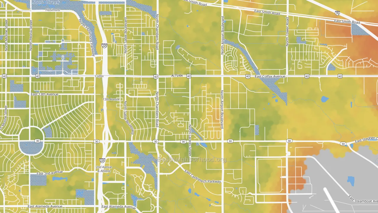 Bike Grade map of Laredo Highline, Aurora, CO