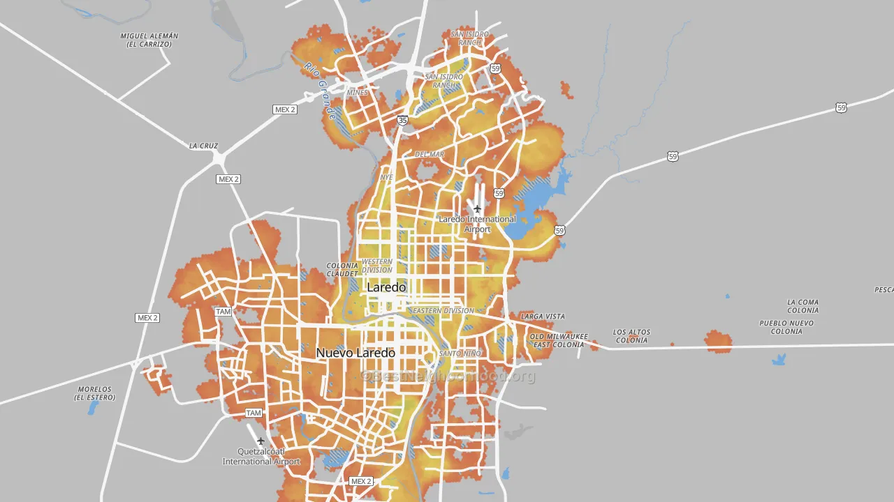 Bike Grade map of Laredo, TX