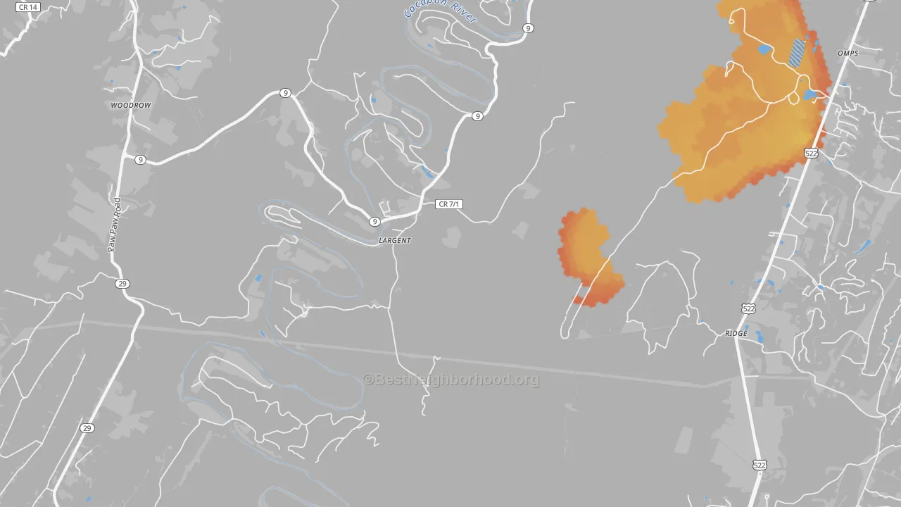 Bike Grade map of Largent, WV