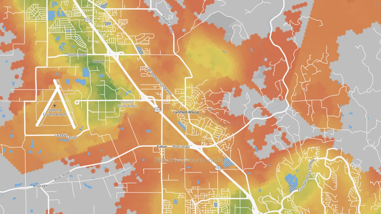 Bike Grade map of Larkfield-Wikiup, Santa Rosa, CA