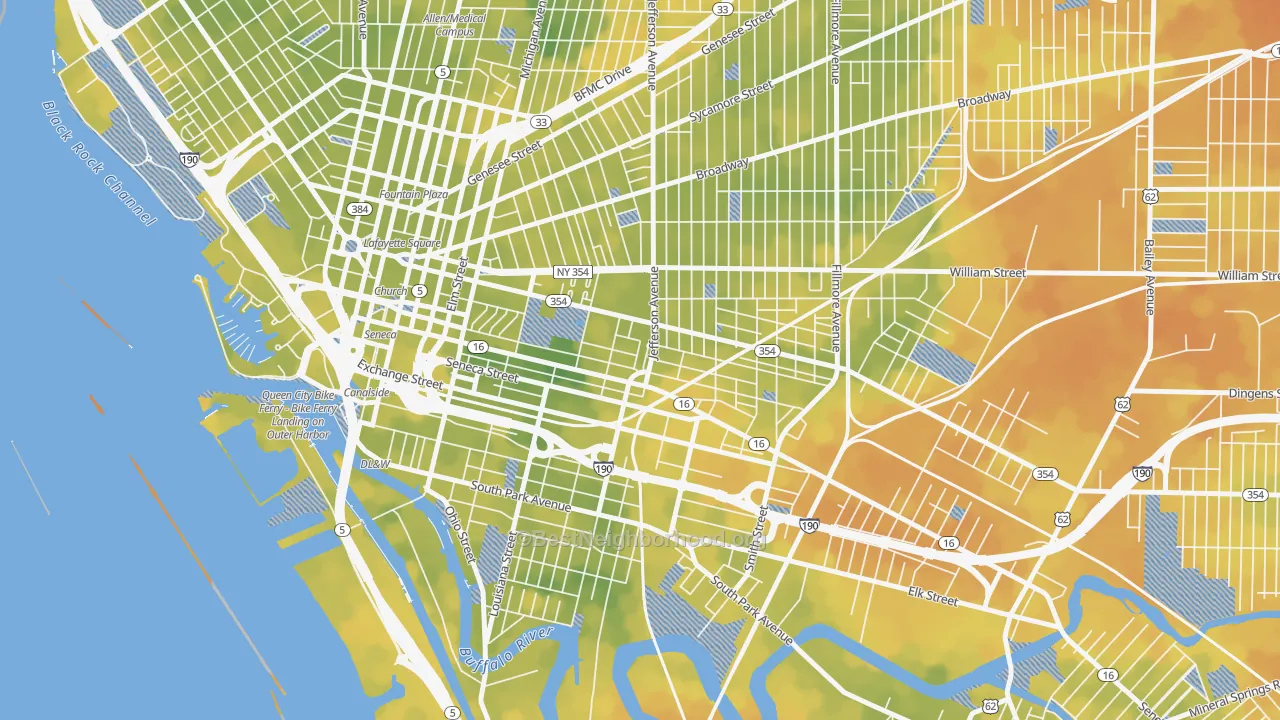Bike Grade map of Larkinville, Buffalo, NY