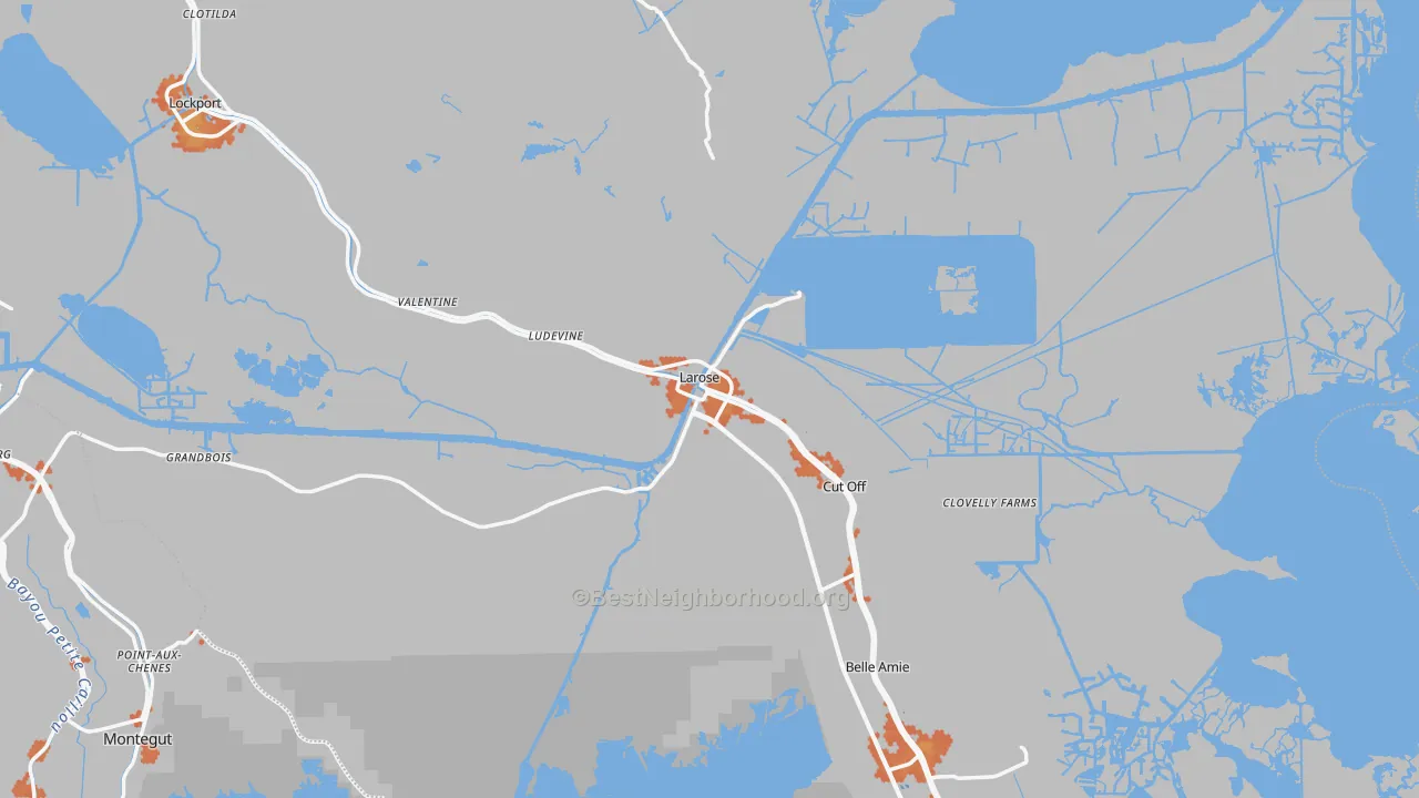 Bike Grade map of Larose, LA