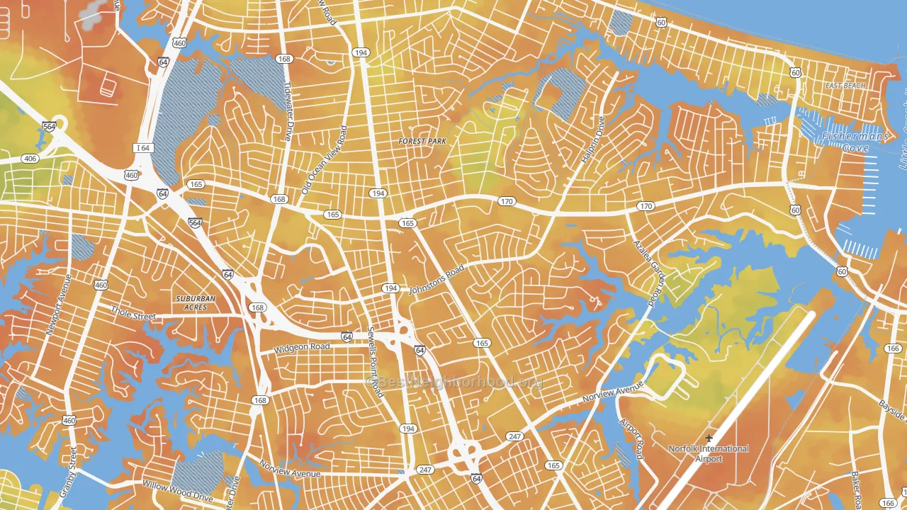 Bike Grade map of Larrymore Lawns, Norfolk, VA