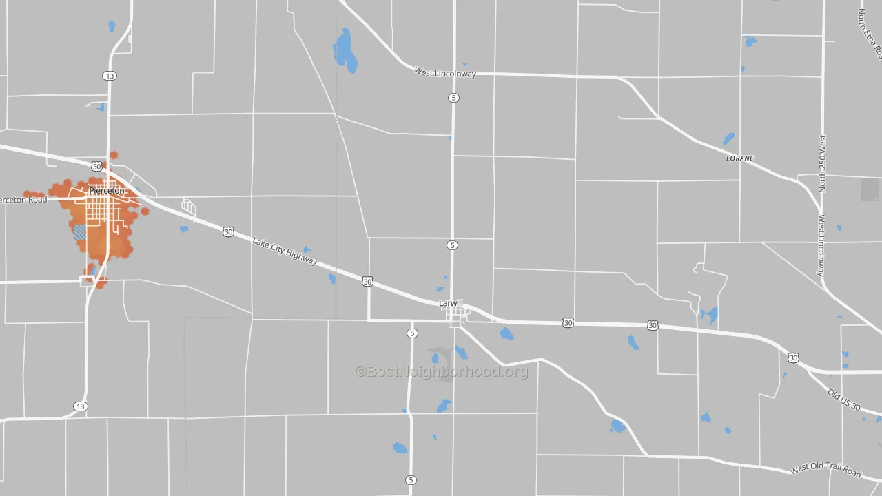 Bike Grade map of Larwill, IN