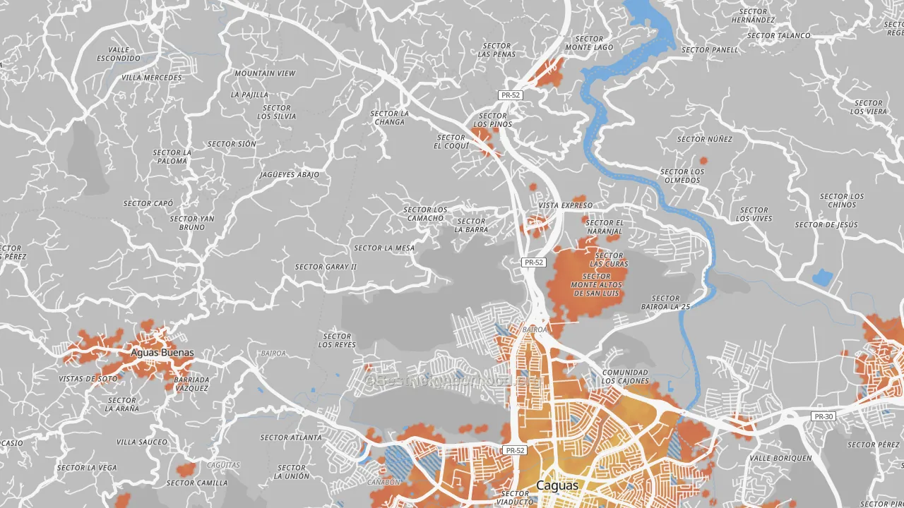 Bike Grade map of Las Carolinas, PR