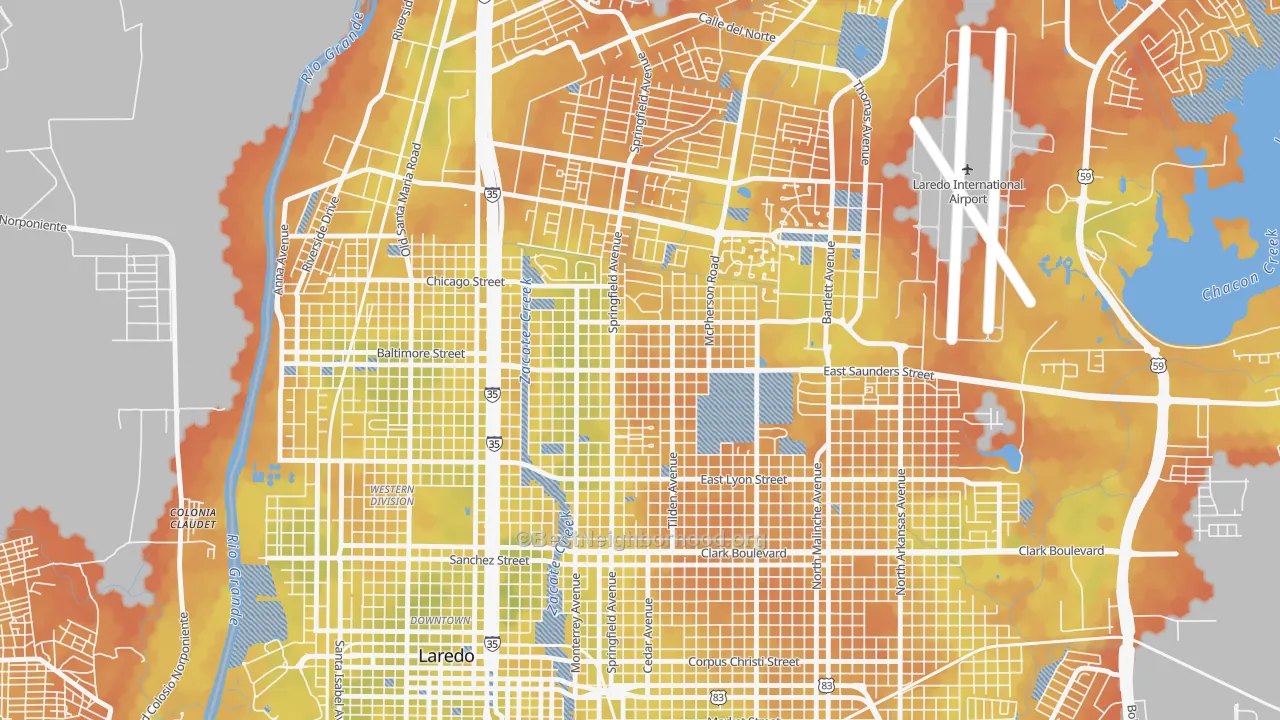 Bike Grade map of Las Cruces, Laredo, TX