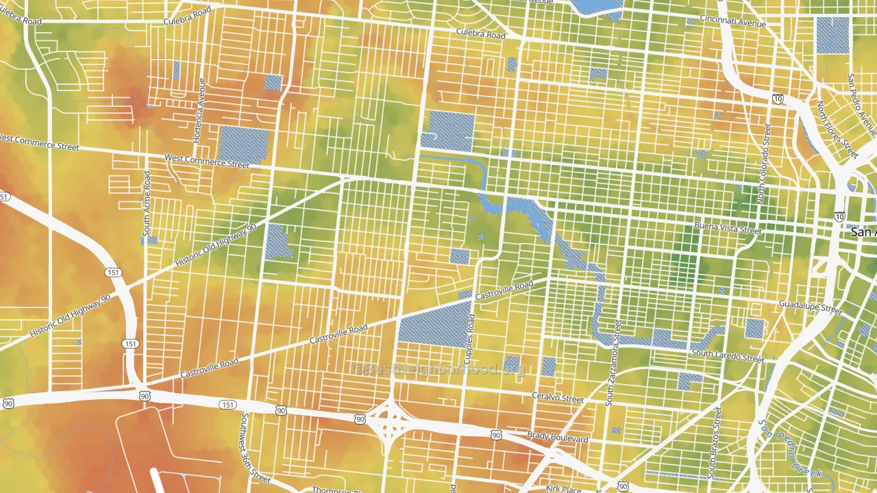 Bike Grade map of Las Palmas, San Antonio, TX