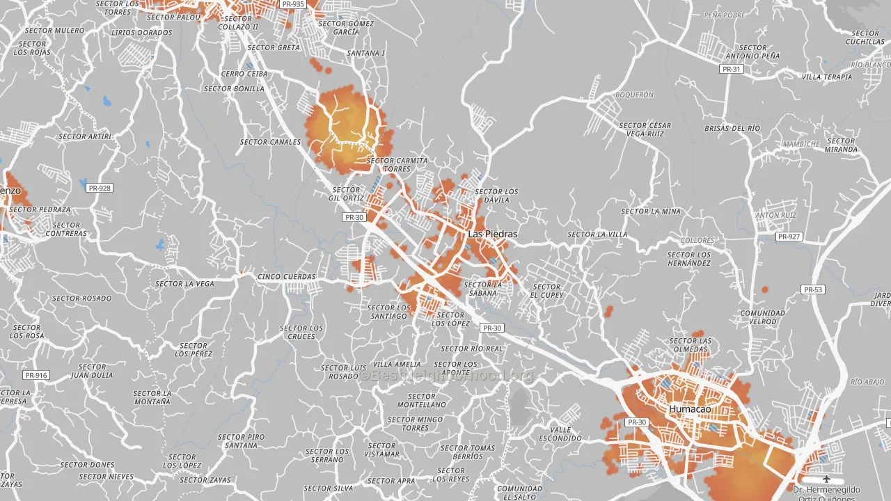 Bike Grade map of Las Piedras Municipio, PR