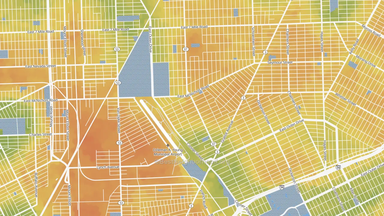 Bike Grade map of Lasalle College Park, Detroit, MI