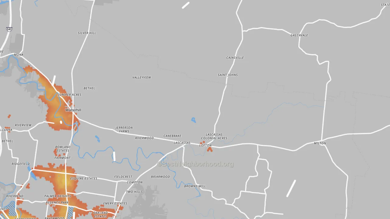 Bike Grade map of Lascassas, TN
