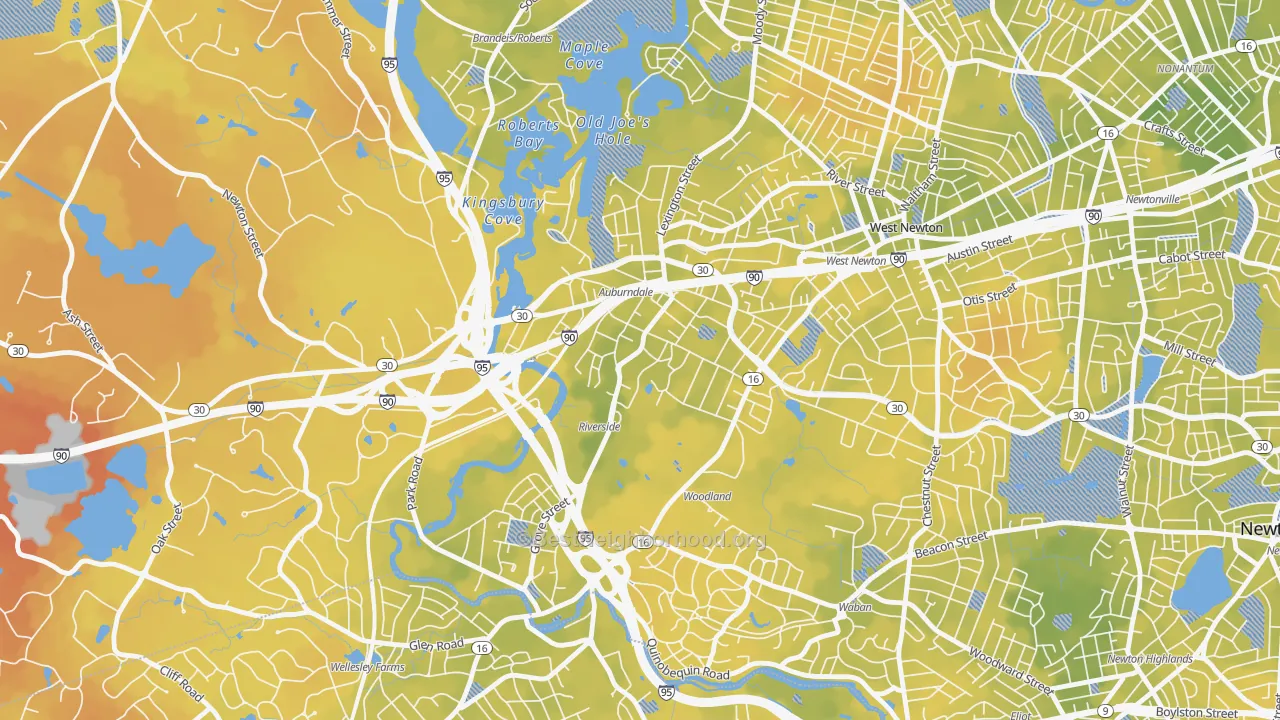 Bike Grade map of Lasell Village, Auburndale, MA