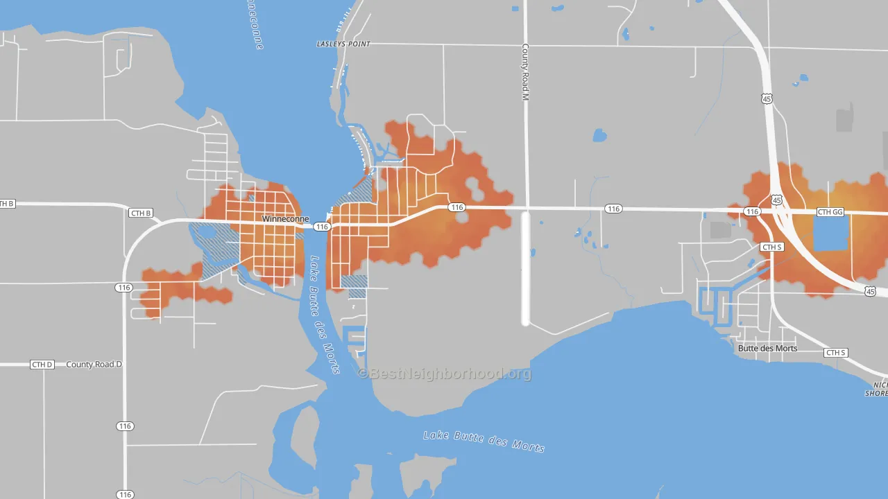 Bike Grade map of Lasleys Point, WI