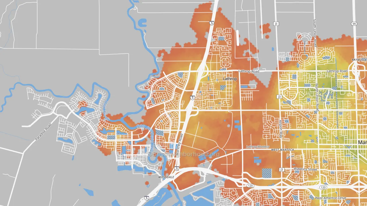 Bike Grade map of Lathrop, CA