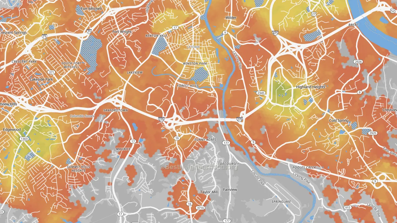 Bike Grade map of Latonia, KY