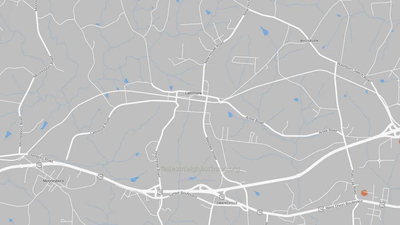 Bike Grade map of Lattimore, NC