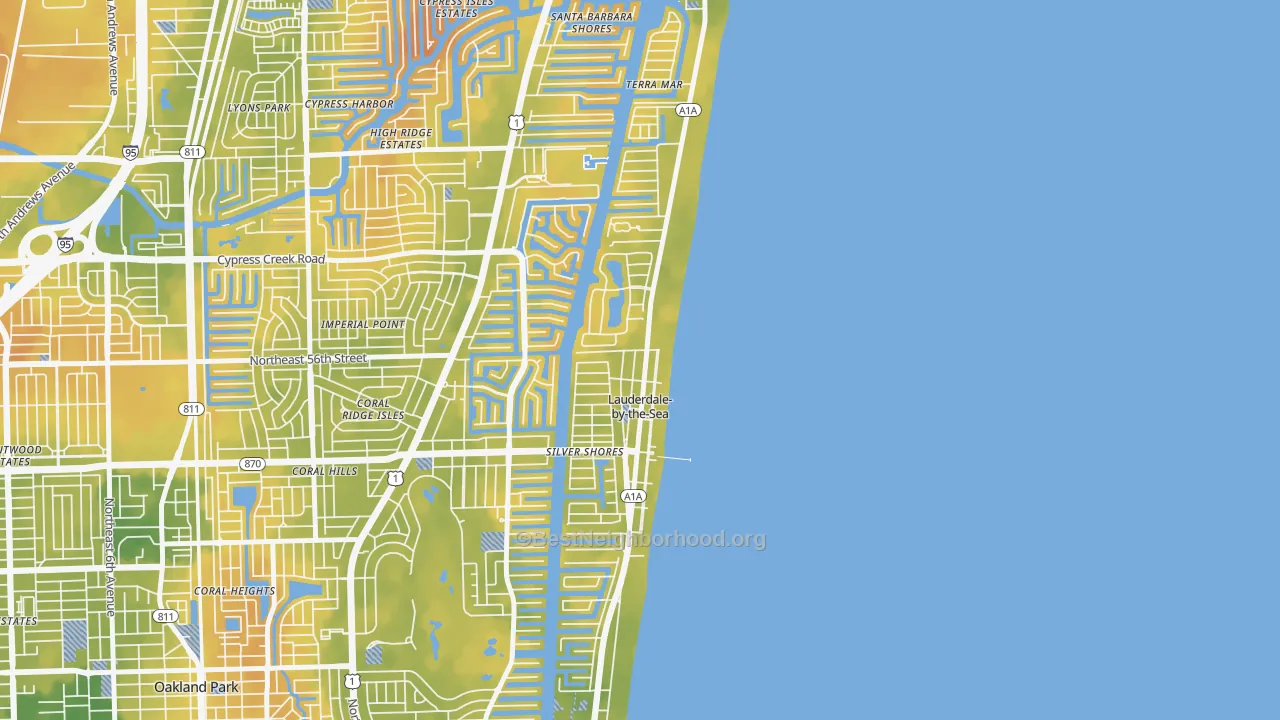 Bike Grade map of Lauderdale-by-the-Sea, FL