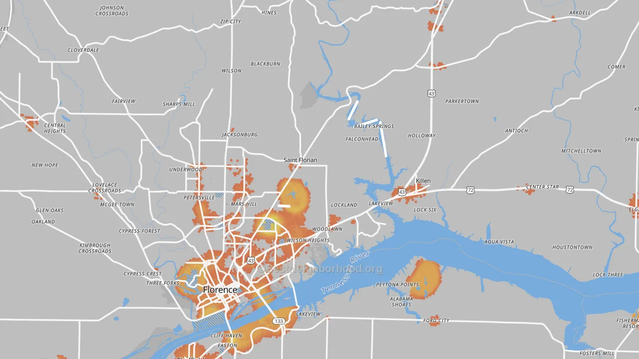 Bike Grade map of Lauderdale County, AL