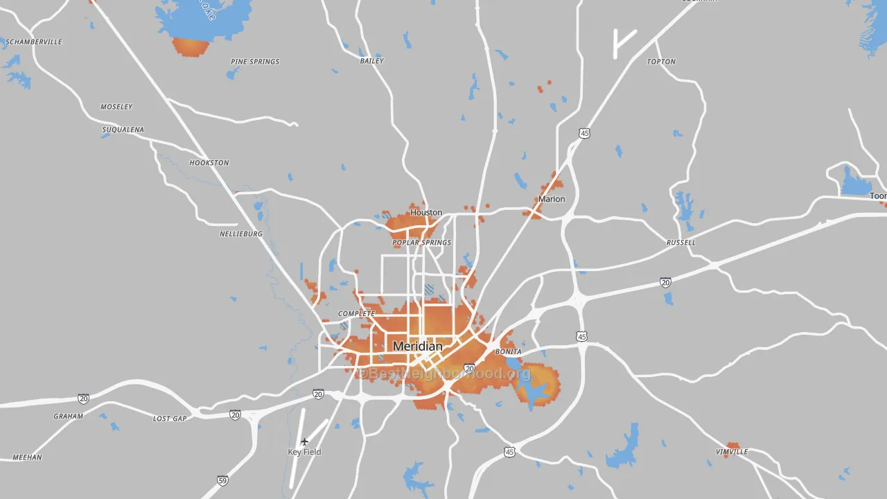 Bike Grade map of Lauderdale County, MS