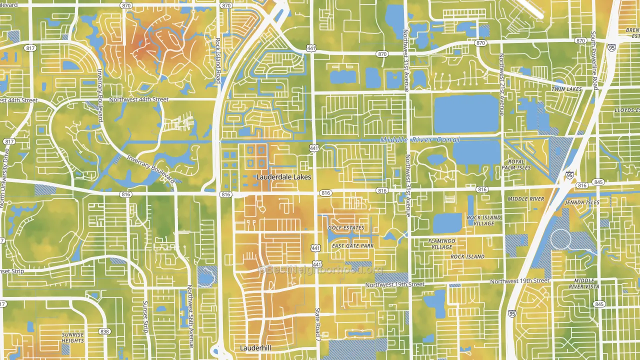 Bike Grade map of Lauderdale Lakes, FL