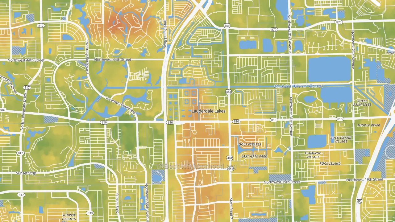 Bike Grade map of Lauderdale Lakes West Gate, Lauderdale Lakes, FL