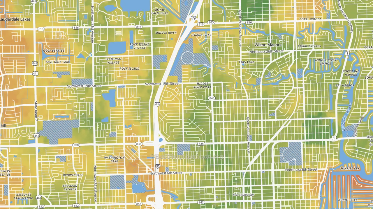 Bike Grade map of Lauderdale Manors, Fort Lauderdale, FL