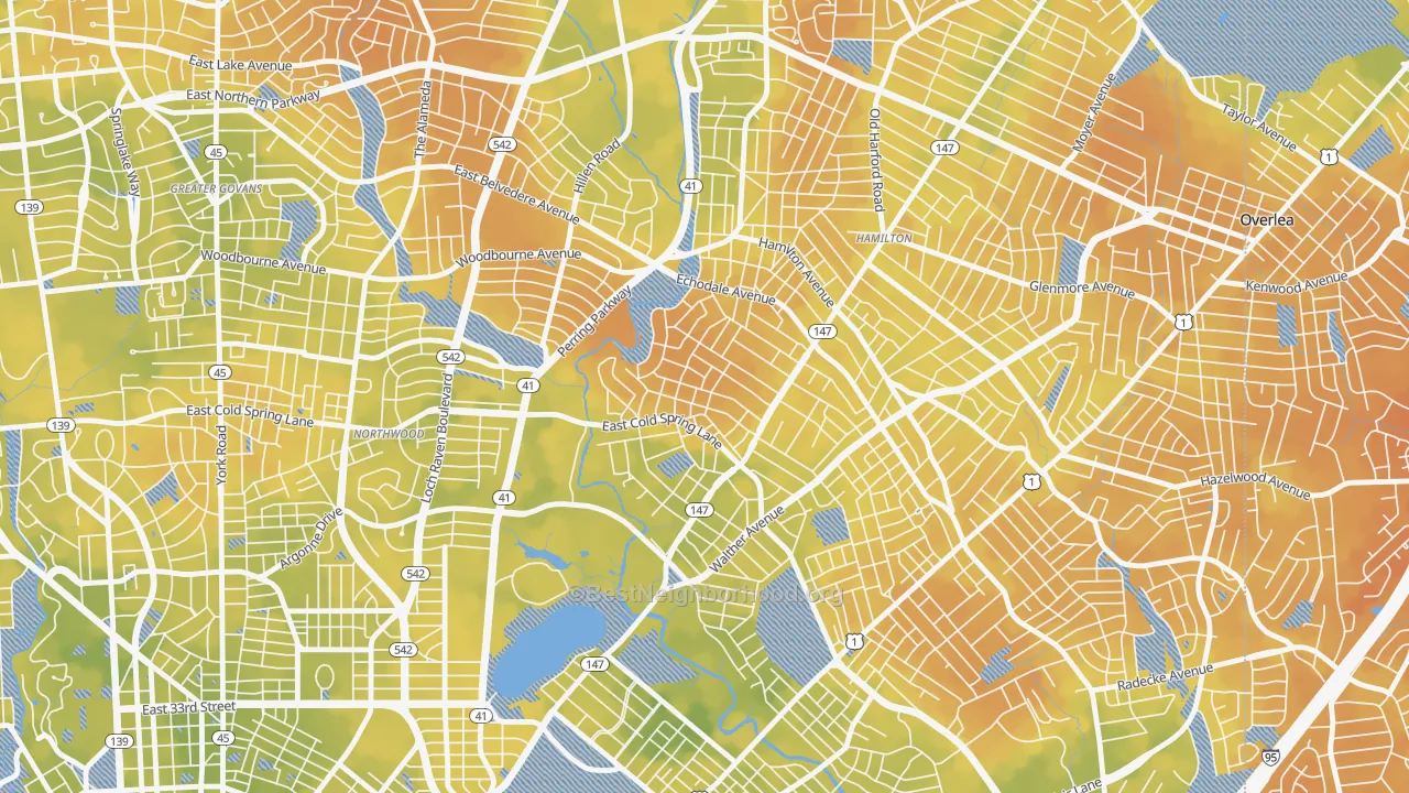 Bike Grade map of Lauraville, Baltimore, MD