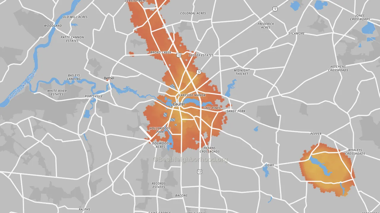 Bike Grade map of Laurel, DE