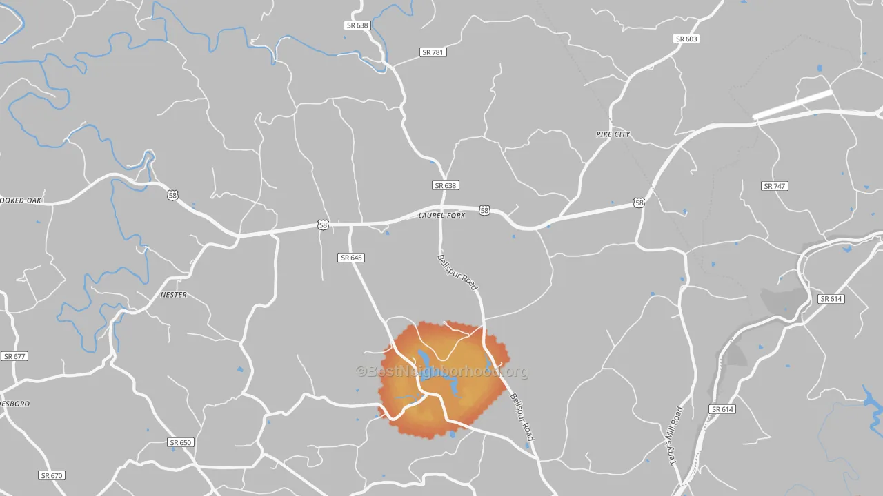 Bike Grade map of Laurel Fork, VA