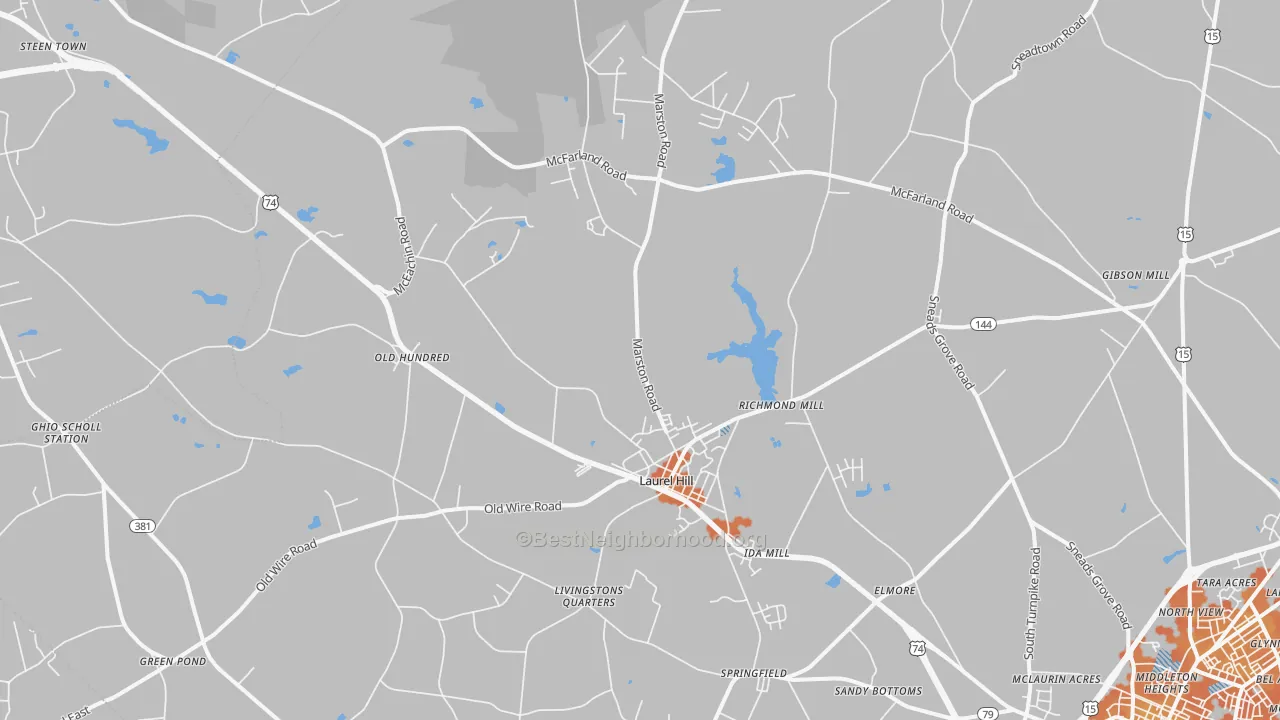 Bike Grade map of Laurel Hill, NC