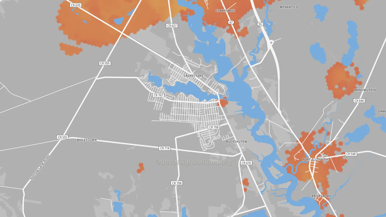 Bike Grade map of Laurel Lake, NJ