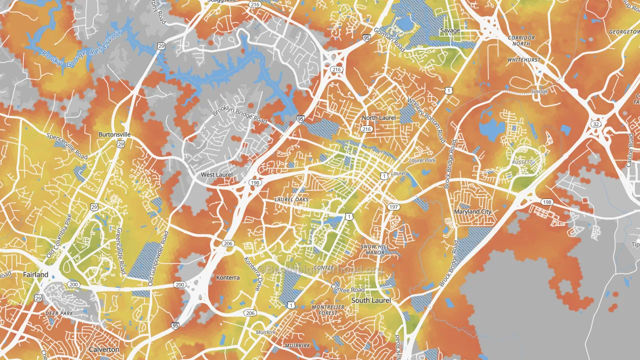 Bike Grade map of Laurel, MD