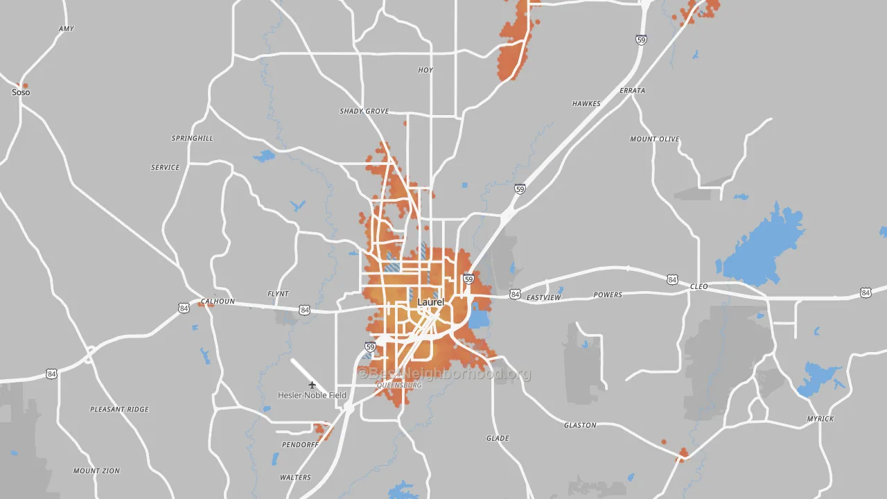 Bike Grade map of Laurel, MS