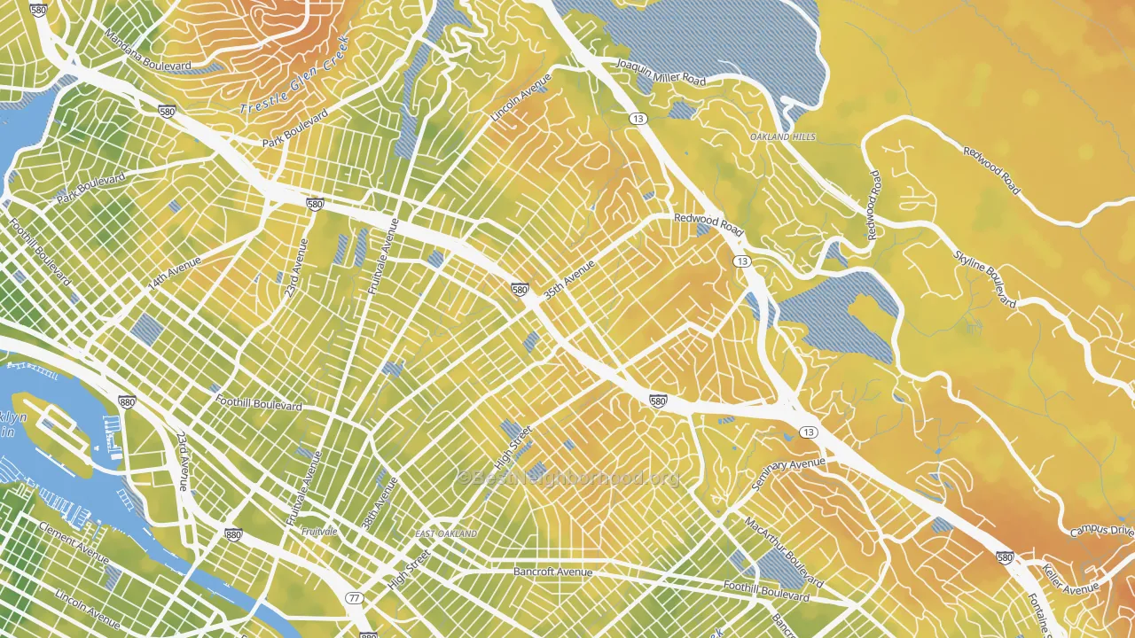 Bike Grade map of Laurel, Oakland, CA