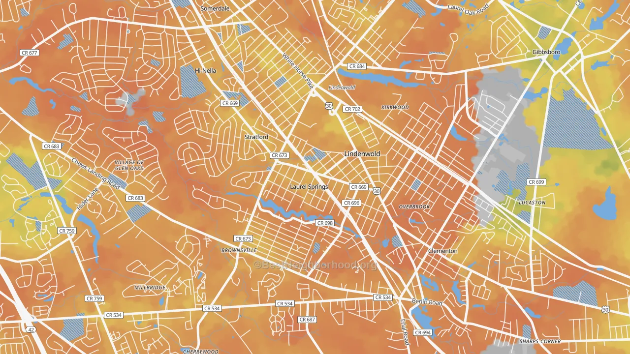 Bike Grade map of Laurel Springs, NJ