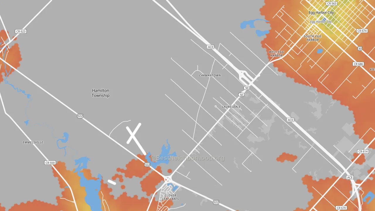 Bike Grade map of Laureldale, NJ
