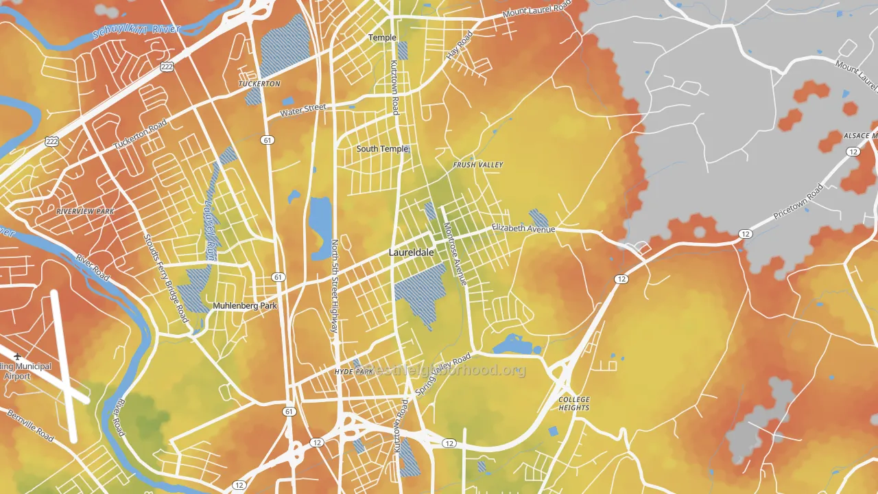 Bike Grade map of Laureldale, PA