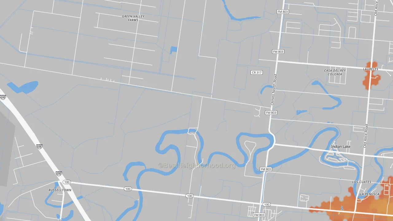Bike Grade map of Laureles, TX